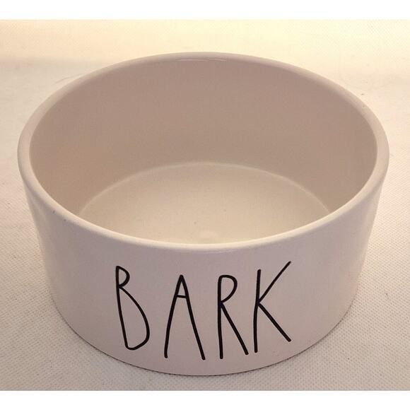 DOG BOWL-RAE DUNN-"Bark"-Ceramic-Light Cream-6" Diameter-2.75" High - Picture 2 of 10
